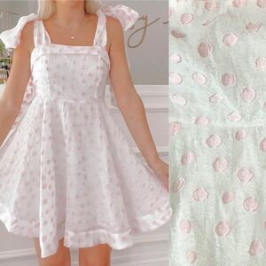 Mable Polka dot mini dress Size small  with large self tie ribbon straps VGC